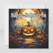 ハッピーハローウィン白熱［赤熱］光を放つパンプキン カード (正面)