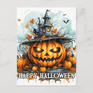 ハッピーハローウィン白熱［赤熱］光を放つパンプキン ポストカード