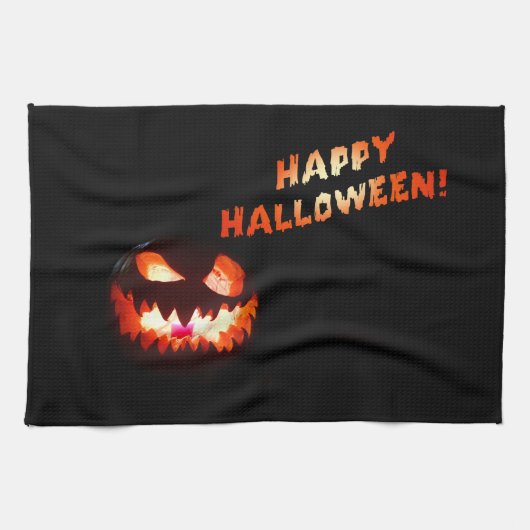 ハッピーハローウィン白熱［赤熱］光を放つ- Jack-O-Lantern キッチンタオル (横)