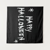 ハッピーハローウィン白黒の怖いタイポグラフィ タペストリー (正面(横))