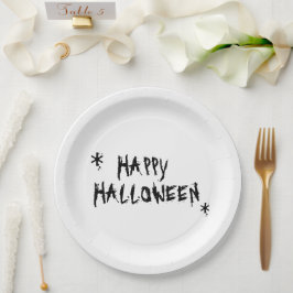 ハッピーハローウィン白黒の怖いタイポグラフィ ペーパープレート