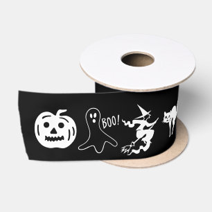 ハッピーハローウィン白黒不気味な色 サテンリボン