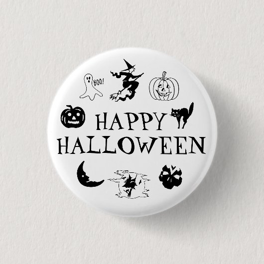 ハッピーハローウィン白黒不気味な衣装 缶バッジ (正面)