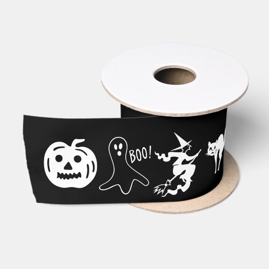 ハッピーハローウィン白黒不気味な装飾 サテンリボン (リール)