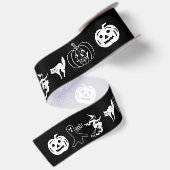 ハッピーハローウィン白黒不気味な装飾 サテンリボン (裏面)