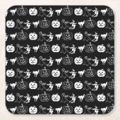 ハッピーハローウィン白黒不気味な装飾 スクエアペーパーコースター (正面)