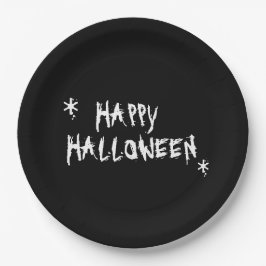ハッピーハローウィン白黒怖タイポグラフィおもしろい ペーパープレート