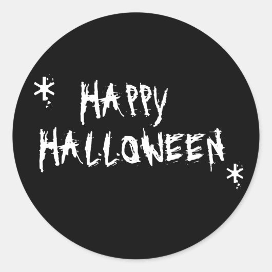 ハッピーハローウィン白黒怖タイポグラフィおもしろい ラウンドシール (正面)