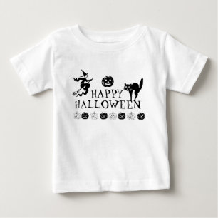 ハッピーハローウィン白黒 ベビーTシャツ