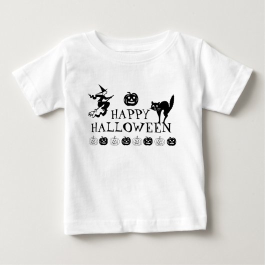 ハッピーハローウィン白黒 ベビーTシャツ (正面)