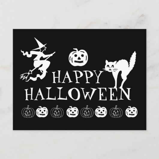 ハッピーハローウィン白黒 ポストカード (正面)