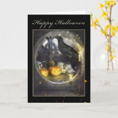 ハッピーハローウィン神秘的なRavenグリーティングカード カード (黄色い花)