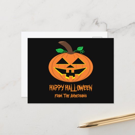 ハッピーハローウィン笑顔カボチャ葉書 ポストカード (正面/裏面インサイチュ)