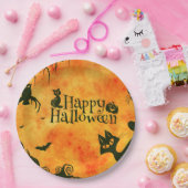 ハッピーハローウィン紙パーティープレートカボチャ猫 ペーパープレート (パーティー)