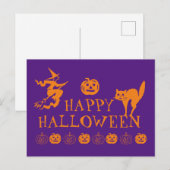 ハッピーハローウィン紫オレンジスポオキー ポストカード (正面/裏面)