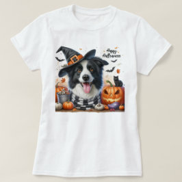 ハッピーハローウィン縁どコリー愛犬家 Tシャツ