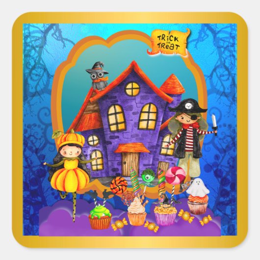 ハッピーハローウィン衣装キッズパーティーお祝い スクエアシール (正面)