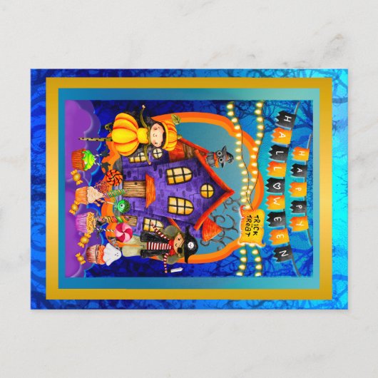 ハッピーハローウィン衣装キッズパーティーお祝い ポストカード (正面)