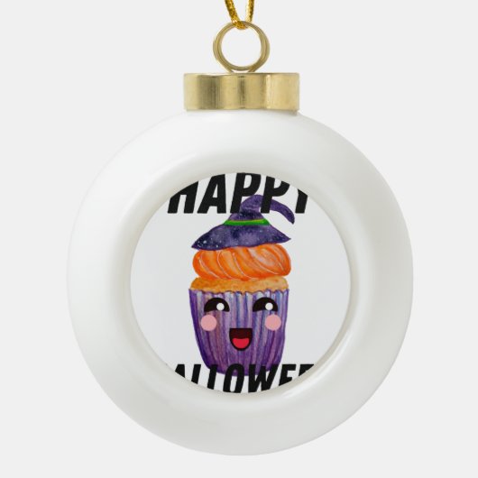 ハッピーハローウィン衣装ハロウィンカップケーキ セラミックボールオーナメント (正面)