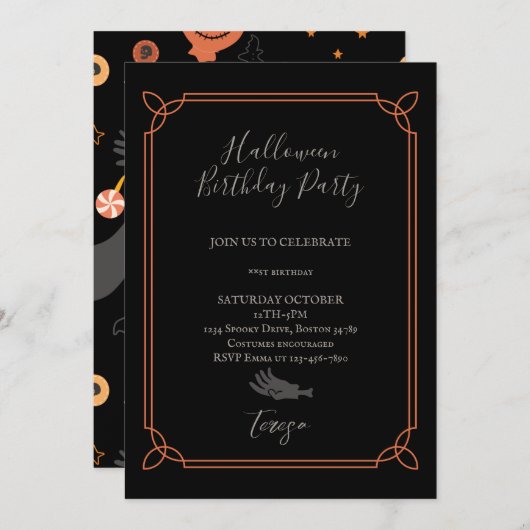 ハッピーハローウィン衣装バースデーパーティー 招待状 (正面/裏面)