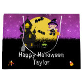 ハッピーハローウィン衣装パーティーウィッチパープル ラージペーパーバッグ (正面)