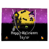 ハッピーハローウィン衣装パーティーウィッチパープル ラージペーパーバッグ (裏面)