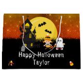 ハッピーハローウィン衣装パーティーウィッチ幽霊オレンジ ラージペーパーバッグ (正面)