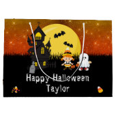 ハッピーハローウィン衣装パーティーウィッチ幽霊オレンジ ラージペーパーバッグ (裏面)