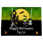 ハッピーハローウィン衣装パーティーモンスタースグリーン ラージペーパーバッグ (正面)