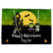 ハッピーハローウィン衣装パーティーモンスタースグリーン ラージペーパーバッグ (裏面)
