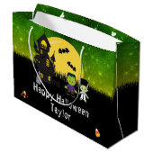 ハッピーハローウィン衣装パーティーモンスタースグリーン ラージペーパーバッグ (裏面アングル)
