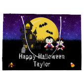 ハッピーハローウィン衣装パーティーヴァンパイアパープル ラージペーパーバッグ (裏面)