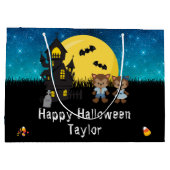 ハッピーハローウィン衣装パーティー狼男ブルー ラージペーパーバッグ (裏面)