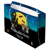 ハッピーハローウィン衣装パーティー狼男ブルー ラージペーパーバッグ (裏面アングル)