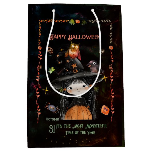 ハッピーハローウィン衣装パーティー魔女 ミディアムペーパーバッグ (正面)
