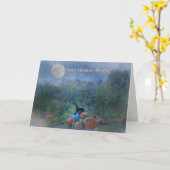 ハッピーハローウィン誕生日かわいい猫カード カード (黄色い花)