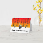 ハッピーハローウィン誕生日オレンジブラックとスカル カード (黄色い花)