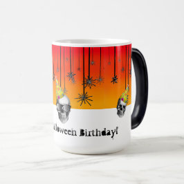 ハッピーハローウィン誕生日スカルとパーティー帽子 モーフィングマグカップ