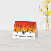 ハッピーハローウィン誕生日スカルとパーティー帽 カード (黄色い花)