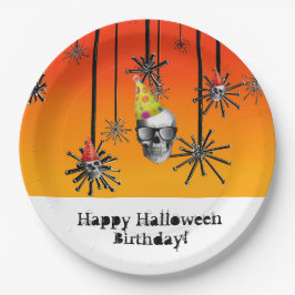 ハッピーハローウィン誕生日スカルのパーティー帽子 ペーパープレート