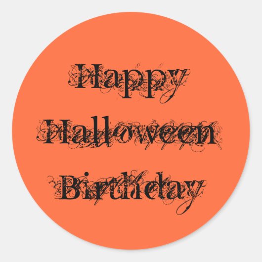 ハッピーハローウィン誕生日、グランジ文字オレンジブラック ラウンドシール (正面)