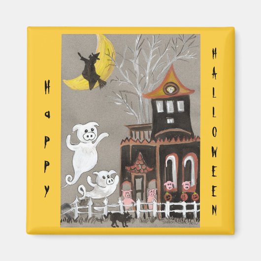 ハッピーハローウィン豚幽霊 マグネット (正面)