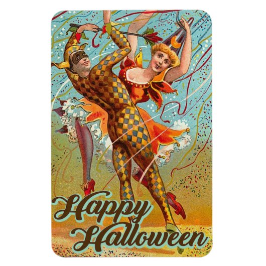 ハッピーハローウィン踊りジェスターマスカレードヴィンテージ マグネット (縦)