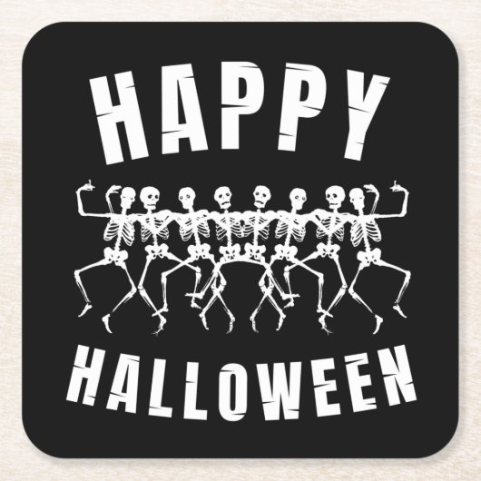 ハッピーハローウィン踊り骨格 スクエアペーパーコースター (正面)