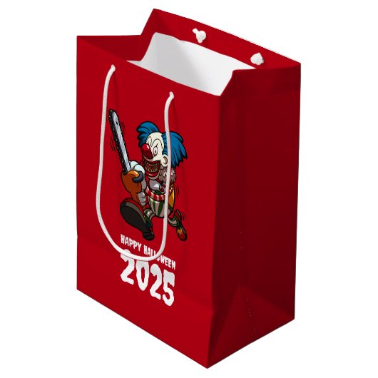 ハッピーハローウィン追加ザイヤー熱狂するチェーンソーピエロ ミディアムペーパーバッグ (正面アングル)