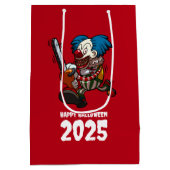 ハッピーハローウィン追加ザイヤー熱狂するチェーンソーピエロ ミディアムペーパーバッグ (裏面)