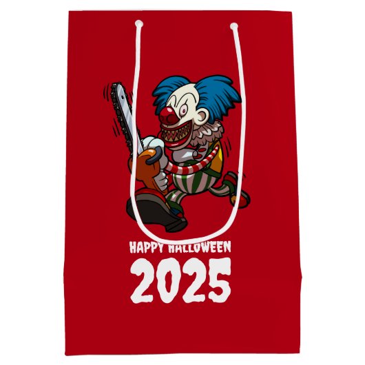 ハッピーハローウィン追加ザイヤー熱狂するチェーンソーピエロ ミディアムペーパーバッグ (裏面)