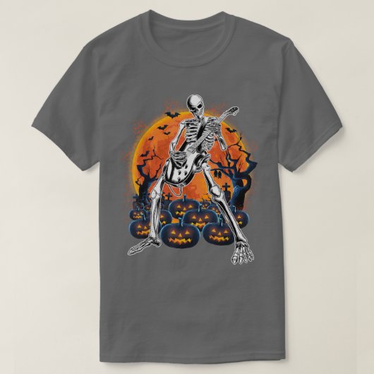 ハッピーハローウィン遊スケルトンGuitar Pumpkin Vi Tシャツ (デザイン正面)