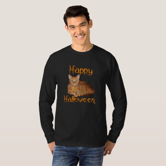 ハッピーハローウィン非怖オレンジタビー猫 Tシャツ (正面フル)