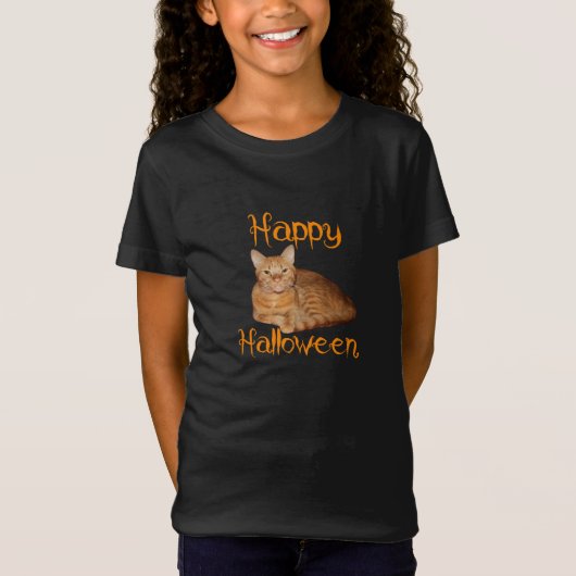 ハッピーハローウィン非怖オレンジタビー猫 Tシャツ (正面)
